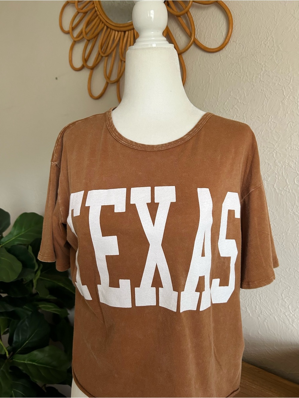 BUCKETLIST Rust Brown Tee with White TEXAS Print